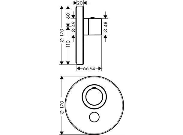 Axor ShowerSelect HighFlow m/ termostat Innbygging dusjbatteri - Krom -