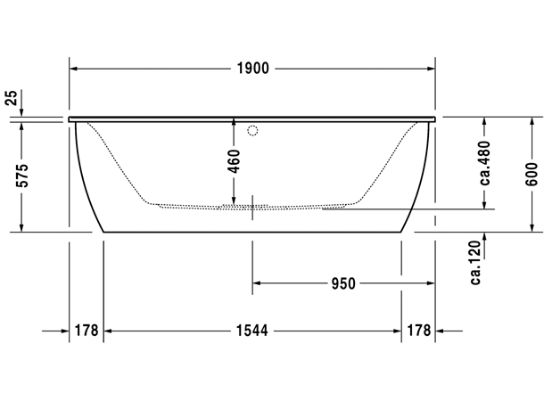 Badekar Duravit Darling New back-to-wall 190x90cm hvit