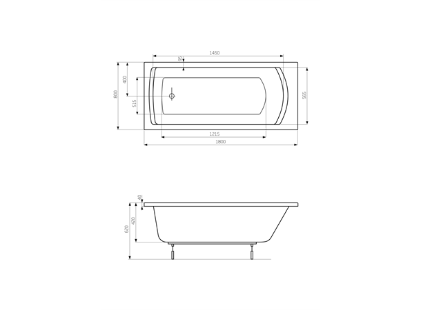 Badekar Roca Linea 180x80cm hvit