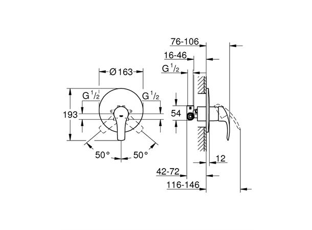 Grohe Eurosmart Innbygging dusjbatteri - Krom -