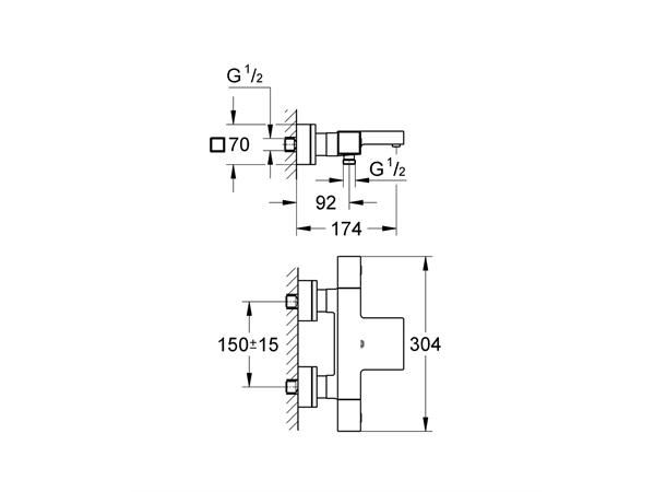 Grohe Kar-/dusjbatteri Grohtherm Cube Med termostat - Krom -