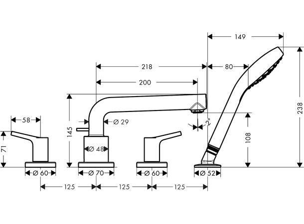 Hansgrohe Badekarbatteri Talis S 4-hulls til karkant - Krom -