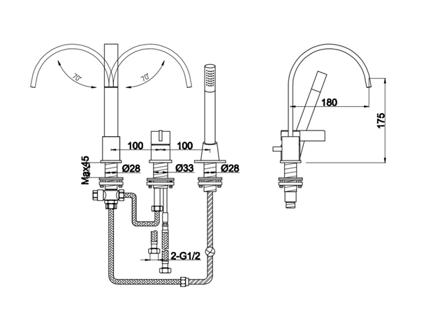 Kohlman Kar-/dusjbatteri Dexame 3-hulls - Krom -