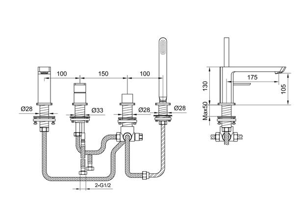 Kohlman Kar-/dusjbatteri Foxal 4-hulls - Krom -