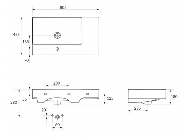 Toppmontert servant Cersanit Inverto 80.5x45.5 cm - Hvit