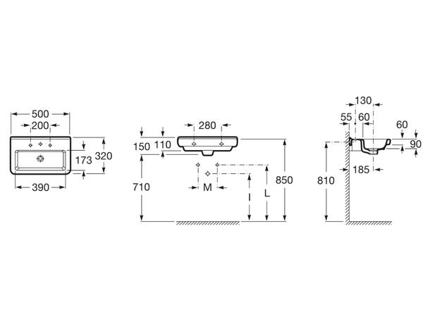 Vegghengt Servant Roca Dama-N Compacto - 50x32 cm - Hvit