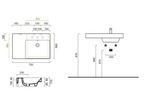 Vegghengt servant Catalano New Zero 75x50 cm - Hvit - Cataglaze