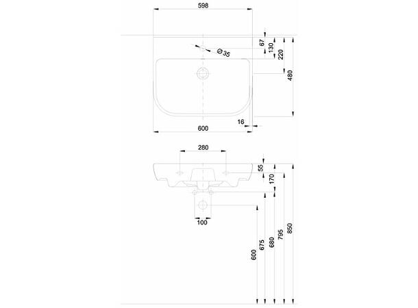 Vegghengt servant Kolo Traffic 60x48 cm - Reflex - Hvit