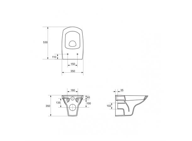 Vegghengt toalett Cersanit Carina Rimless + toalettsete - Hvit -