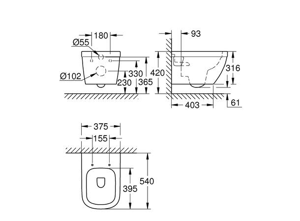 Vegghengt toalett Grohe Euro Ceramic Rimless - Hvit -