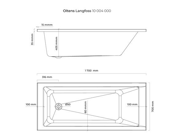 Badekar Oltens Langfoss 170x70 cm hvit