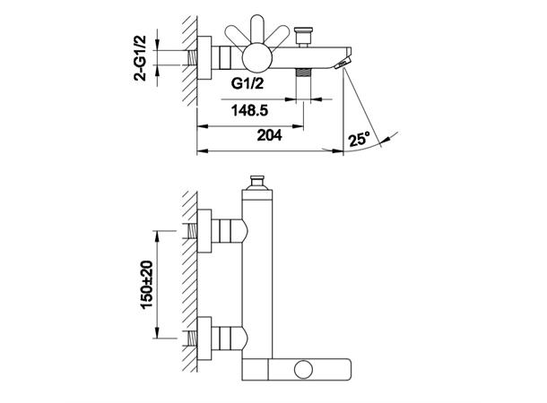 Badekar/dusjbatteri Kohlman Boxine 1-greps - veggmontert - Krom -