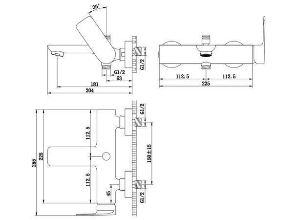 Badekar/dusjbatteri Kohlman Proxima 1-greps - Veggmontert - Krom -