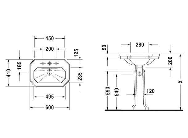 Duravit 1930 Serien Vegghengt Servant - 1 kranhull - 60x41cm - Hvit