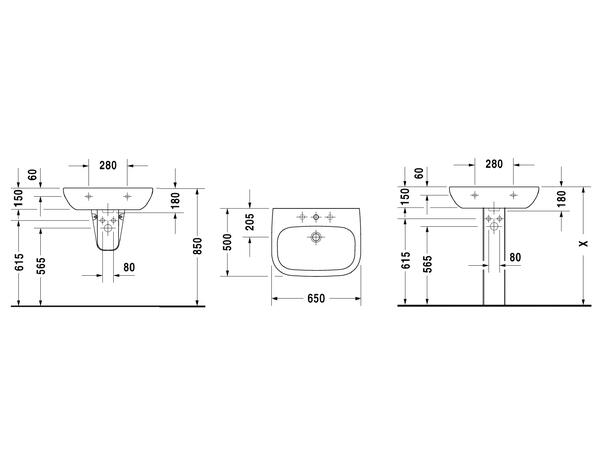 Duravit D-Code Vegghengt Servant -1 kranhull - 65x50cm - Hvit -