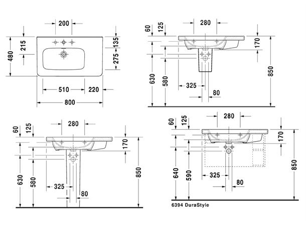 Duravit DuraStyle Møbelservant - 1kranhull  - 80x48 cm - WonderGliss -