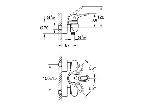 Dusjbatteri Grohe Eurostyle Krom/hvit