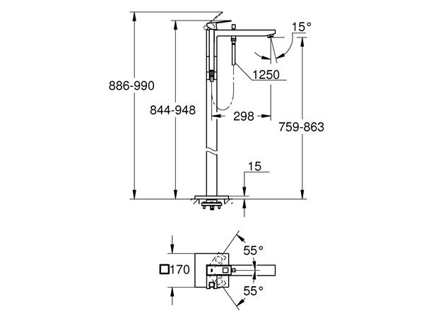 Grohe Eurocube Badekarbatteri fristående 1-greps - Krom -