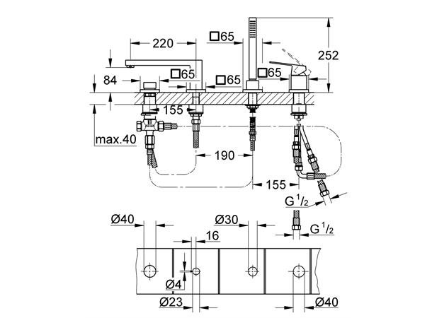 Grohe Kar-/dusjbatteri Eurocube 4-hulls - Krom -