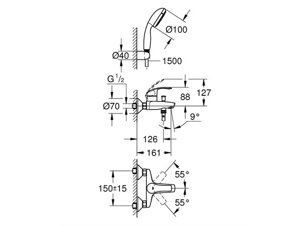 Grohe Kar-/dusjbatteri Eurosmart - Krom -