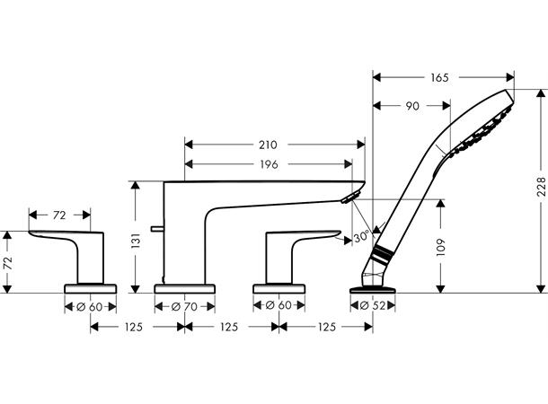 Hansgrohe Badekarbatteri Talis E 4-hulls til karkant - Krom -