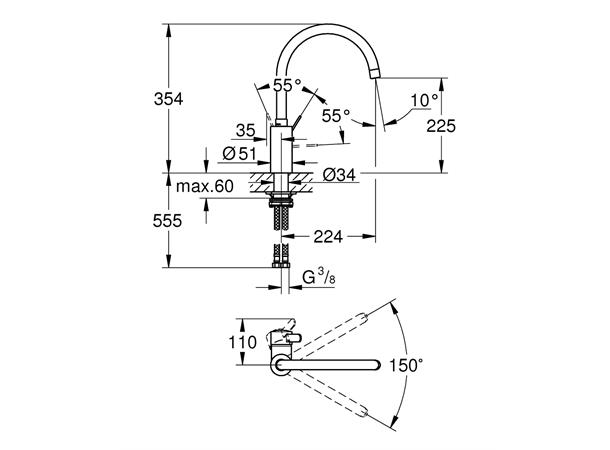 Kjøkkenbatteri Grohe Eurosmart Cosmopolitan krom