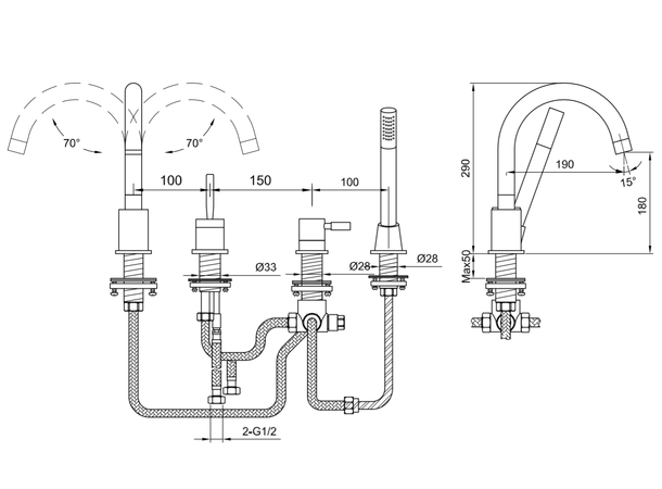 Kohlman Kar-/dusjbatteri Maxima 4-hulls - Krom -