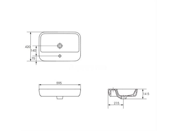 Toppmontert servant Cersanit Caspia 59.5x42 cm - Hvit