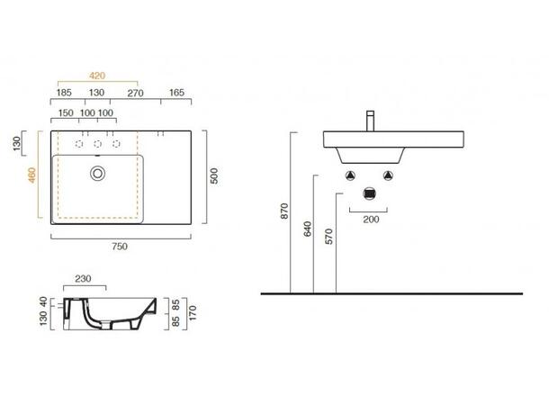 Vegghengt servant Catalano New Zero 75x50 cm - Hvit - Cataglaze