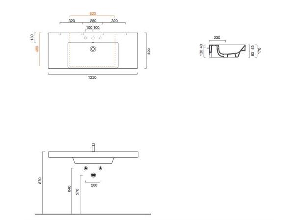 Vegghengt servant Catalano Zero 125x50 cm - Hvit - Cataglaze