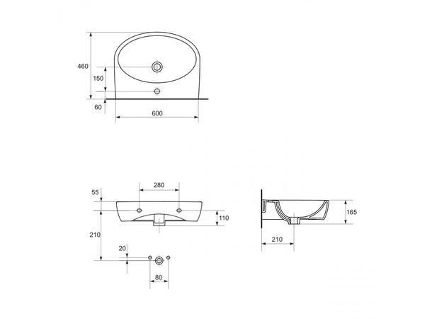 Vegghengt servant Cersanit Parva 60x46 cm - Hvit