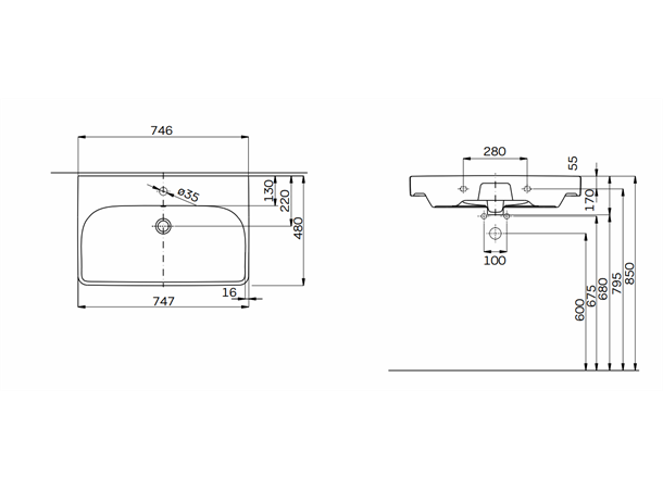 Vegghengt servant Kolo Traffic 75x48 cm - Reflex - Hvit