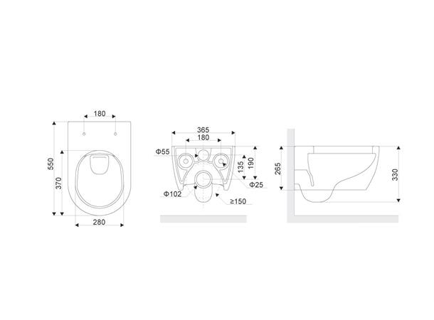 Vegghengt toalett Excellent Doto Pure 36x54.5cm - Rimless + toalettsete - Hvit