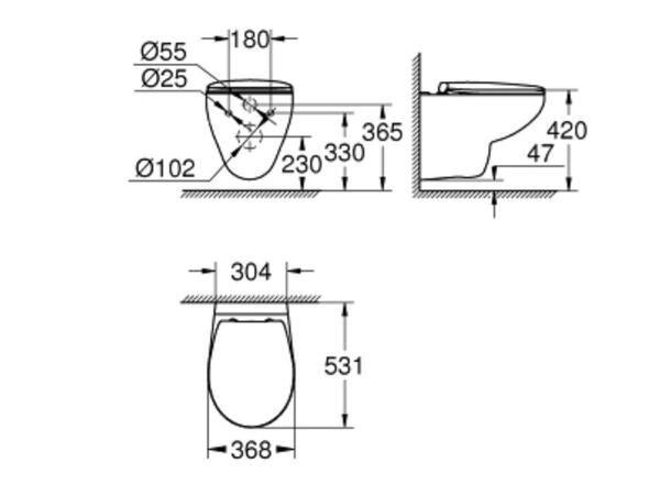 Vegghengt toalett Grohe Bau Ceramic 37x53 cm - Rimless + toalettsete - Hvit