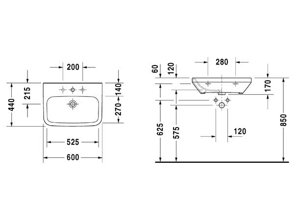 Duravit DuraStyle Sykehusmodell - Uten kranhull - 60x44cm - WonderGliss