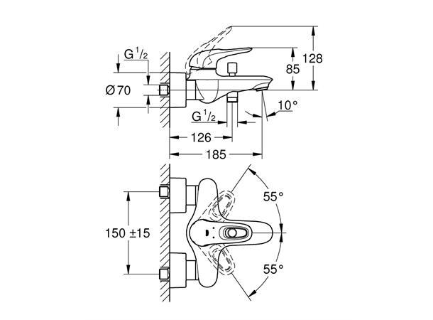 Grohe Kar-/dusjbatteri Eurostyle - Krom/hvit -