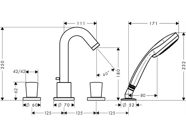 Hansgrohe Kar-/dusjbatteri Logis 4-hulls til karkant - Krom -