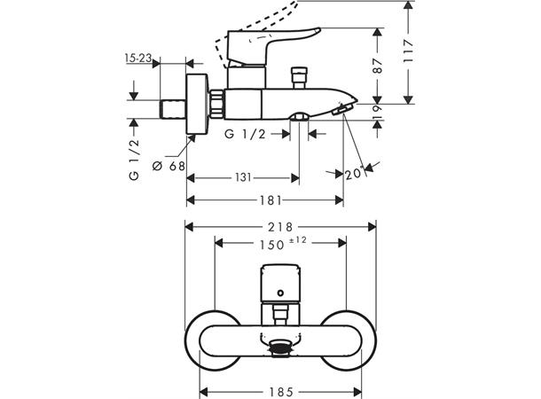 Hansgrohe Metris Kar-/dusjbatteri - Krom -