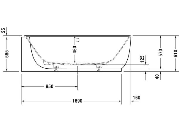 Hjørnebadekar Duravit Luv 185x95cm venstre side, hvit