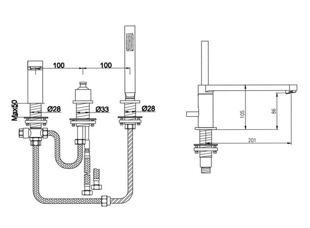 Kohlman Kar-/dusjbatteri Boxine 3-hulls - Krom -