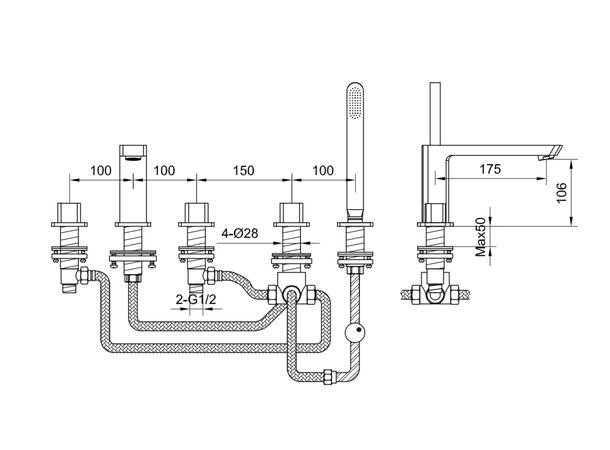 Kohlman Kar-/dusjbatteri Foxal 5-hulls - Krom -