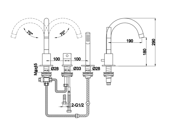 Kohlman Kar-/dusjbatteri Roxin 3-hulls - Krom -