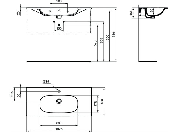 Møbelservant Ideal Standard Tesi 102.5x45 cm - Hvit