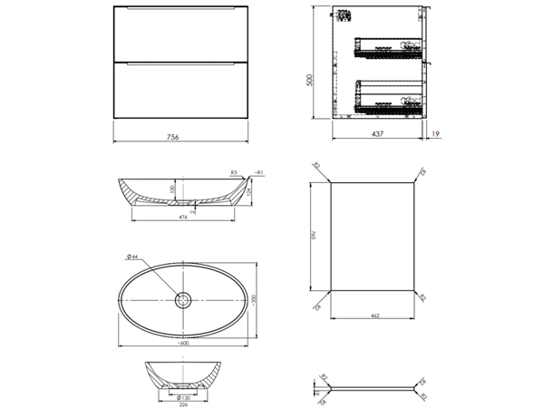 Servant Omnires OmniDream med underskap - 76 cm - Hvit glans