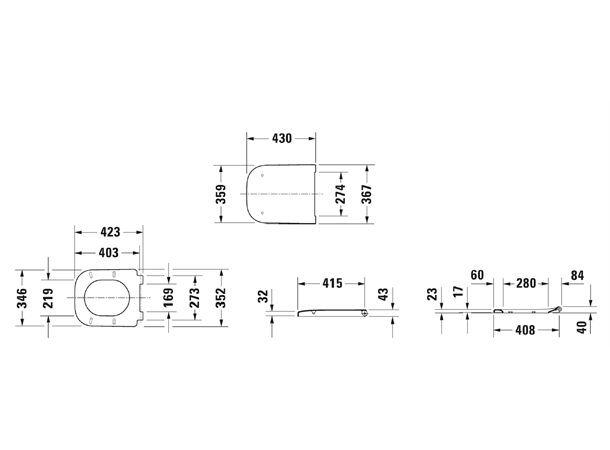 Toalettsete Duravit Happy D.2 Soft-close - Antrasitt matt -