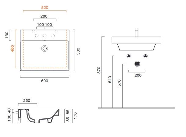 Vegghengt servant Catalano Zero 60x50 cm - Hvit glans - Cataglaze