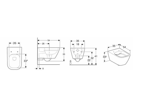 Vegghengt toalett Kolo Modo Pure 35x54cm - Rimless - Uten lokk - Hvit -