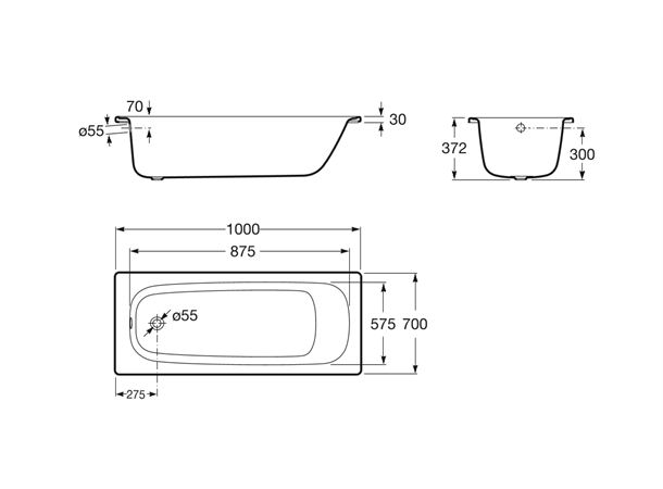 Badekar Roca Contesa 100x70cm hvit