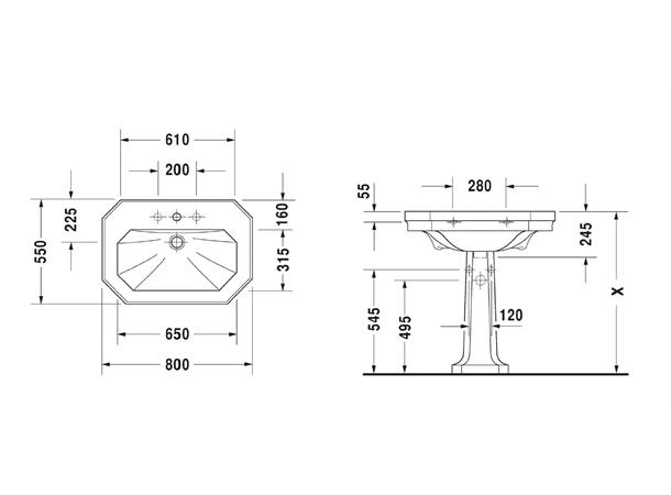 Duravit 1930 Serien Vegghengt Servant - 80x55cm - Hvit