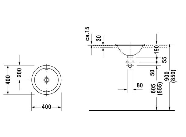 Duravit Architec Nedfelt servant - Uten kranhull - Ø 40cm - Hvit -